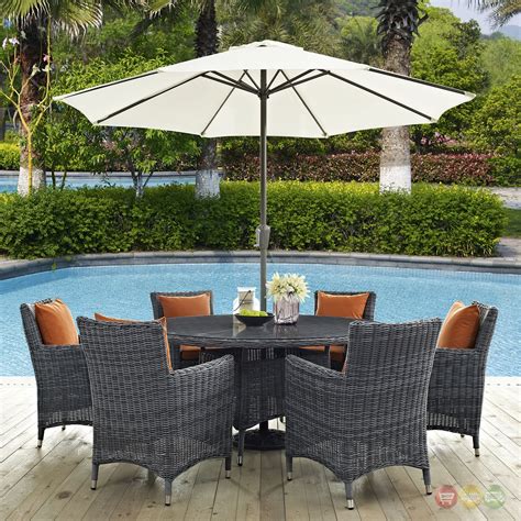 Summon Casual 8pc Outdoor Patio Sunbrella Round Dining Table Set