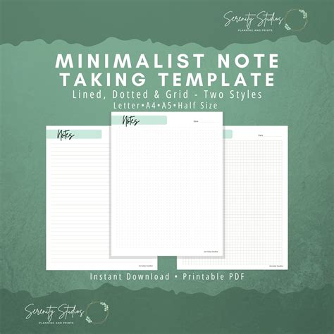 Minimalist Note Taking Template Bullet Journal Inserts Note Etsy