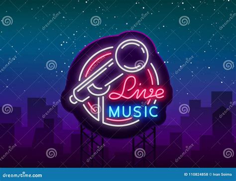 Live Musical Vector Neon Logo Sign Emblem Symbol Poster With