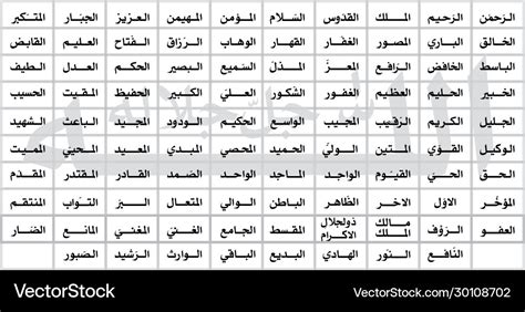 99 Names Allah Bold Text File Royalty Free Vector Image