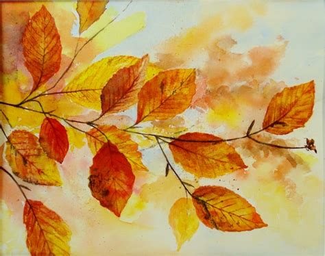 Original Watercolor Painting Fall Leaves Watercolor Art Etsy