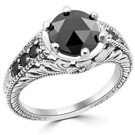 2 Carat Black Diamond Antique Style Engagement Ring