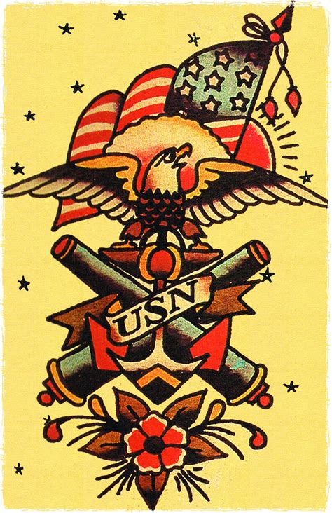154 Usa Navy Eagle Cannons Sailor Jerry Traditional Style Flash Poster