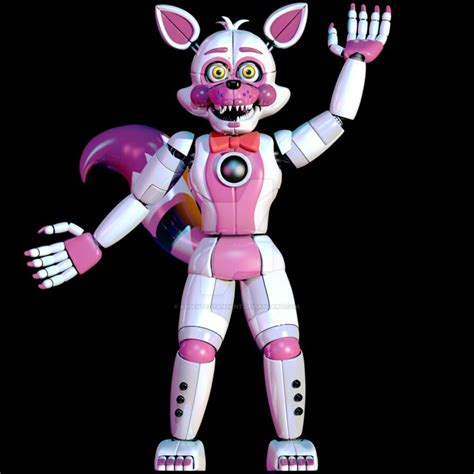 A Pink And White Robot Cat Standing In Front Of A Black Background With