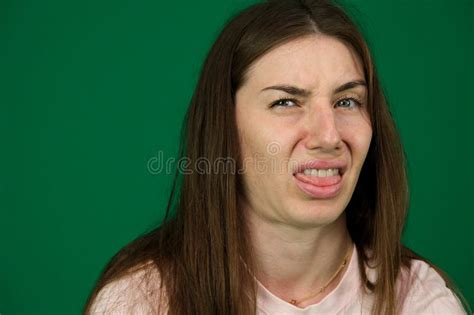 Facial Disgust Different Emotions Of A Young Girl On A Green Background Chromakey Beautiful