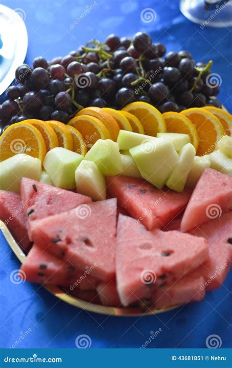 Colorful Summer Fruit Platter Watermelon Melon Orange Slices And Red