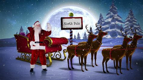 Digital Animation Of Santa Waving In His Sleigh With Reindeer At The