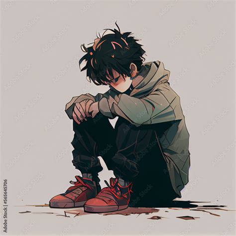 illustration of a sad boy anime generative AI technology ilustración