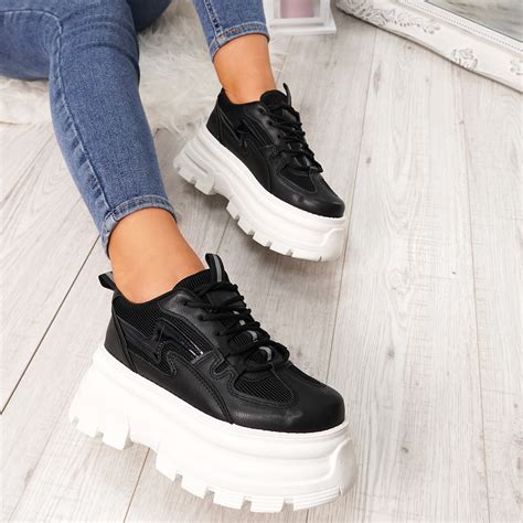 womens ladies platform chunky trainers lace up sports gym fashion sneakers shoes ebay