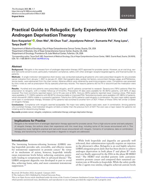Pdf A Practical Guide To Relugolix Early Experience With Oral Androgen Deprivation Therapy