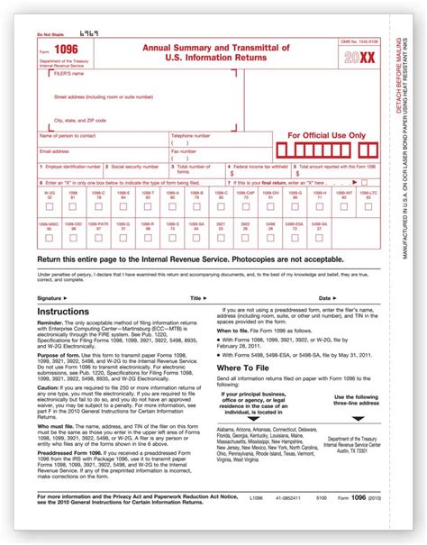 Printable Form 1096 Form 1096 Officially The Annual Summary And