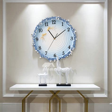 Unique Wall Clocks Round Resin 14 Inch Art Deco Goldblue