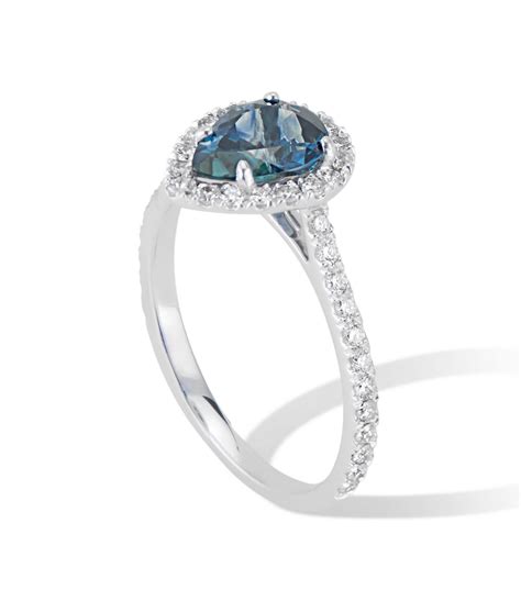 Karat White Gold Diamond Halo Teardrop Montana Sapphire Ring For