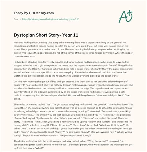 Dystopian Short Story Year 11 Essay Example