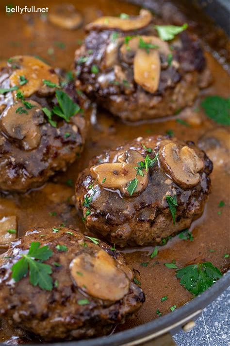 The meat is seasoned, shaped, and seared, then a delicious mushroom sauce is made all in the same pan. Easy Homemade Salisbury Steak Recipe - Belly Full