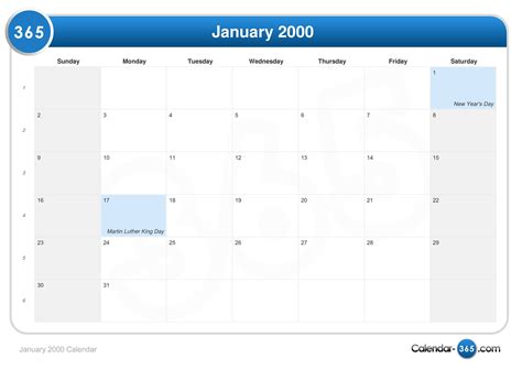 January 2000 Calendar