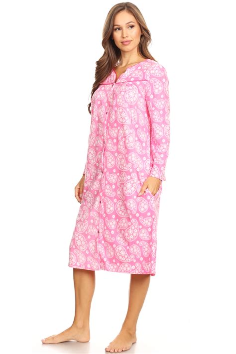 14045 Fleece Womens Nightgown Sleepwear Pajamas Woman Long Sleeve Sleep