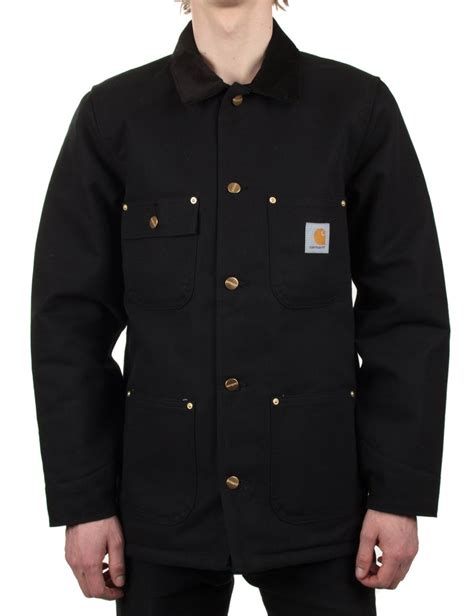 It features perfectly placed pockets, from the inside to the outside, and gives an option for the connection of a hood for a casual style preference. Carhartt Chore Coat - Black Rigid - Jackets from iConsume UK