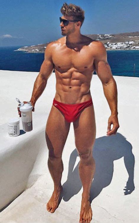 Hot Model In Red Posers Skimpy Swimwear Mens Swimwear Hot Guys Male