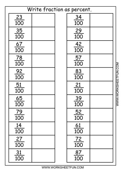 Write fraction as percent – 3 Worksheets / FREE Printable Worksheets