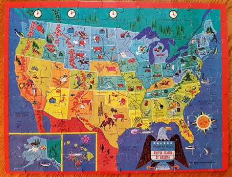 Vintage Usa Puzzle Golden 100 Piece Picture Map Puzzle Of Etsy Usa