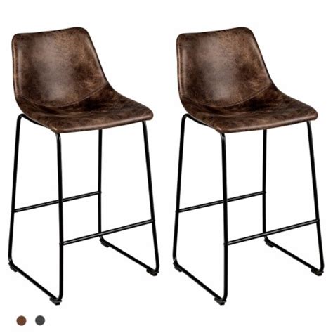 Costway Set Of 2 Bar Stool Faux Suede Upholstered Kitchen Dining Chair