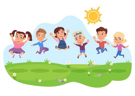 Premium Vector Kids Jumping Happy Diverse Children Jump Summer