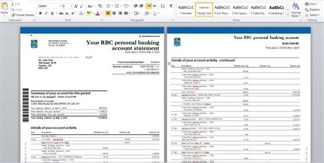 Canada Rbc Bank Statement Editable Template In Word Format Fakedocshop