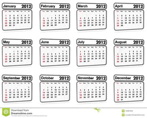 Calendar 2012 All Months Stock Illustration