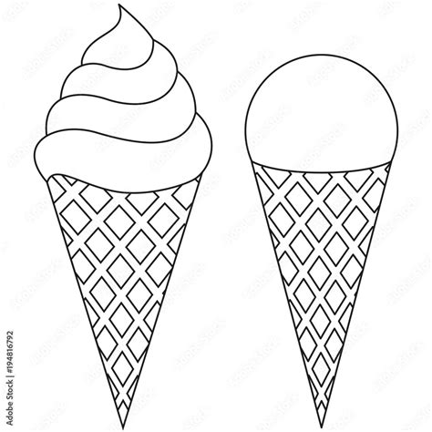 Line Art Ice Cream Cone Black And White Icon Set Stock Vector Adobe Stock