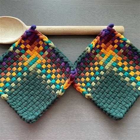 Set Of 2 Potholders Thick Loomed Trivet Woven Hot Pad Etsy