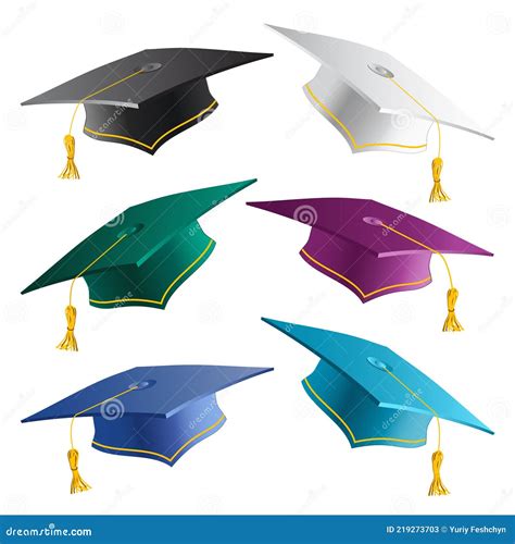 Graduate Student Caps Collection In Different Colors Set Of 3d
