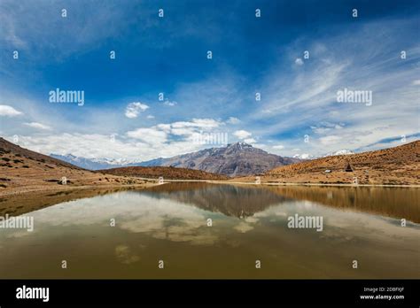 Dhankar Lake In Himalayas Spiti Valley Himachal Pradesh India Stock