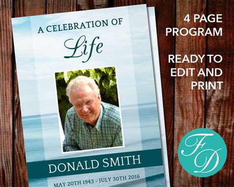 Ocean Funeral Program Template Celebration Of Life Program Etsy Uk