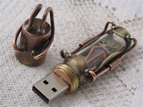 Steampunk Usb Flash Drive With Glowing Gears And Two Glass