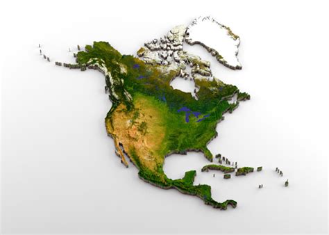 Realistic 3d Extruded Map Of North America North American Continent