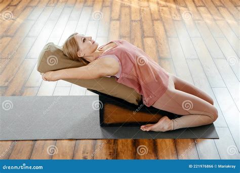 Yoga Backbend Gymnastics Woman Flexible Body Fitness Exercise Stock