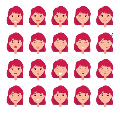 Woman Emotions Vector Emoji Of Girl Good Bad Mood Stock Vector