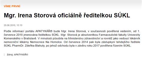 Mgr Irena Storová Oficiálně ředitelkou SÚkl Státní ústav Pro Kontrolu Léčiv
