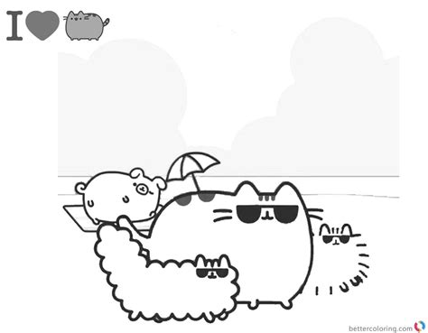 Pusheen Coloring Pages Beach Sunshine Time Free Printable Coloring Pages