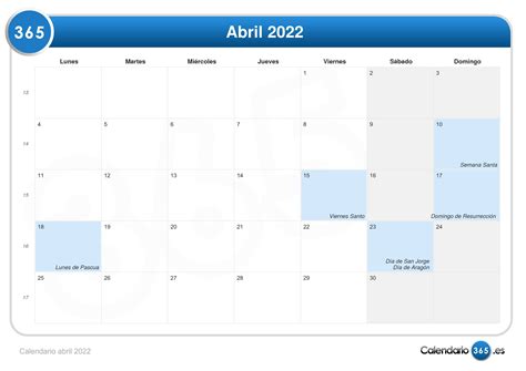 Feriado Semana Santa 2022 Calendario