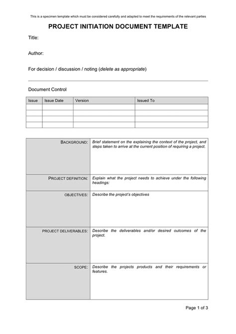 Free Project Initiation Template Printable Templates