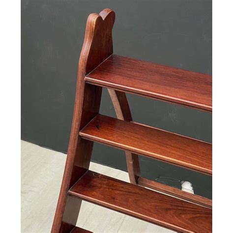 English Folding Library Step Ladder Of Mahogany And Brass From The