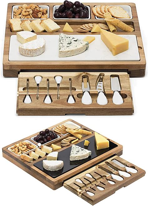 Amazon Com Shanik Cheese Board With Piece Stainless Steel Cutlery Set Acacia Wood