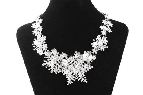 Rhinestone Crystal Snowflake Bridal Statement Necklace Etsy Bridal