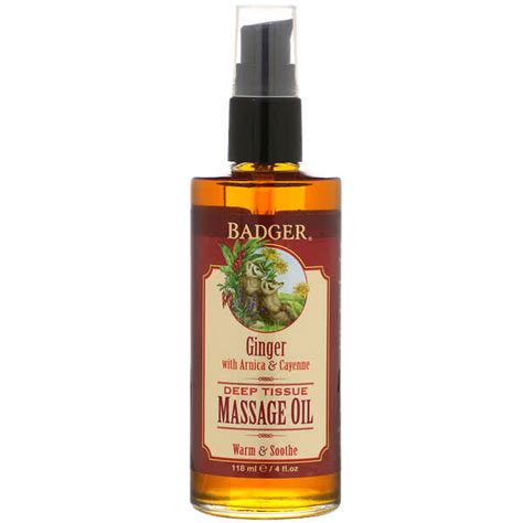Badger Company Deep Tissue Massage Oil Ginger With Arnica And Cayenne 4 Fl Oz 118 Ml