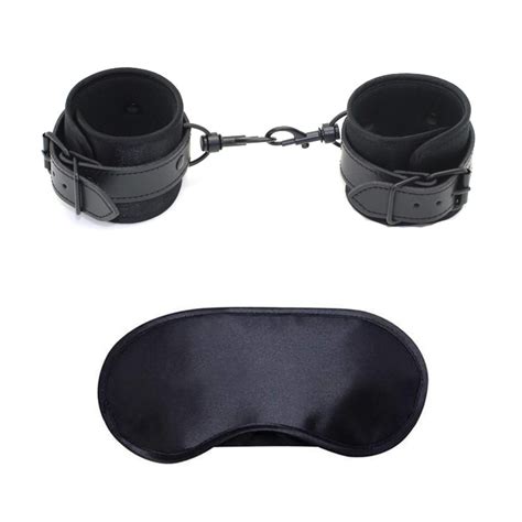 Exotic Accessories Satin Plush Handcuffs With Eye Mask Bondage Sex