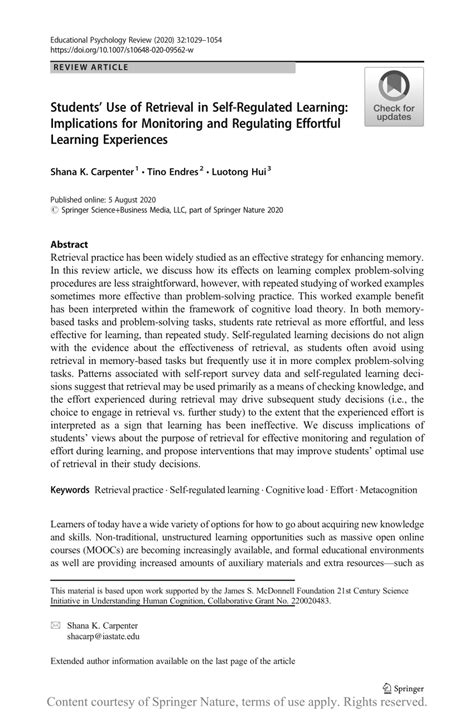 Students Use Of Retrieval In Self Regulated Learning Implications For