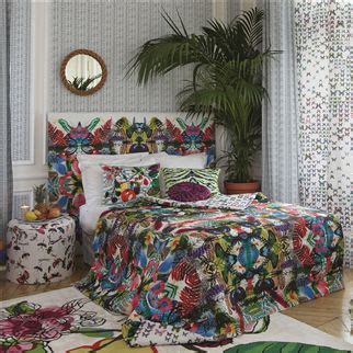 Parure housse de couette 1 ou 2 personne(s) + taie(s) d'oreiller en toile pur coton. caribe - perroquet fabric | Christian Lacroix