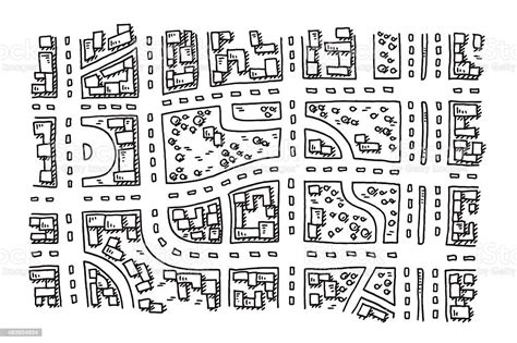 Generic City Map View From Above Drawing Stock Vector Art And More Images